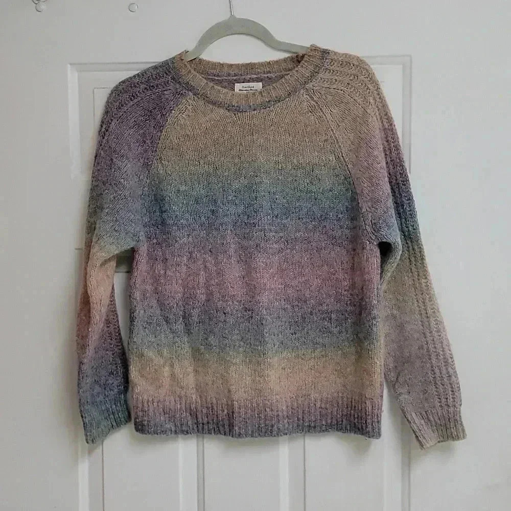 Hartford Womens Pullover Sweater Coral Blue Ombre Stripe Raglan Sleeve